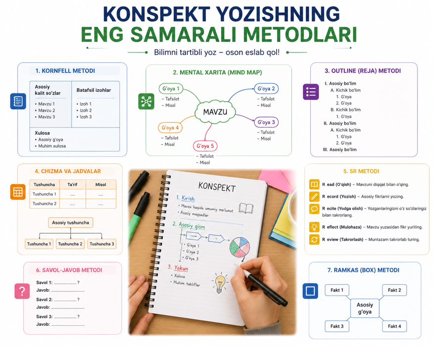 Konspekt yozishning eng samarali metodlari