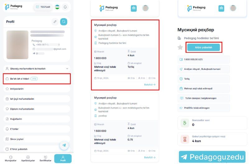 Pedagoglar uchun — 700 dan ortiq bo'sh ish o'rni Pedagog platformasida