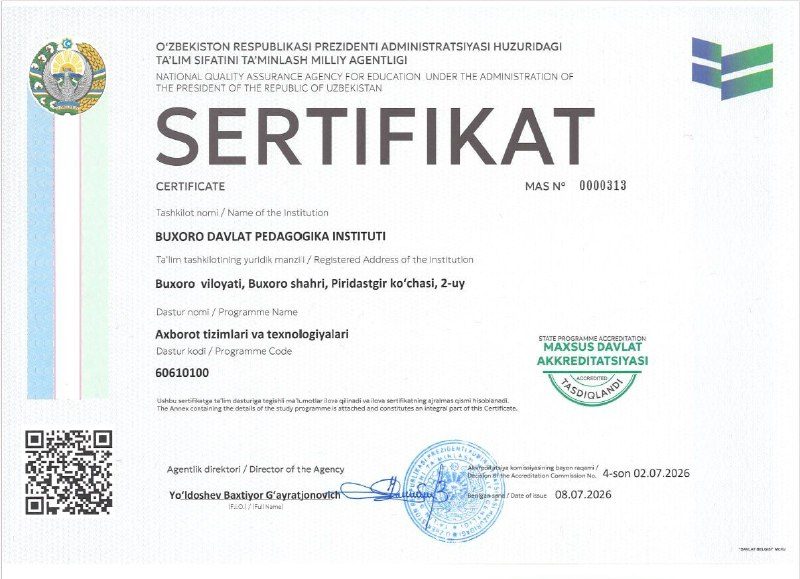 Two Educational Programs of Bukhara State Pedagogical Institute Successfully Passed Specialized State Accreditation