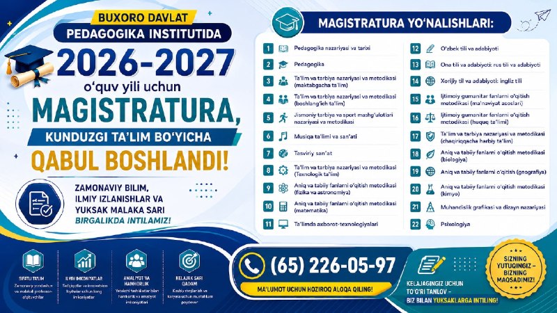 2026–2027-o'quv yili uchun magistratura bosqichiga qabul boshlandi