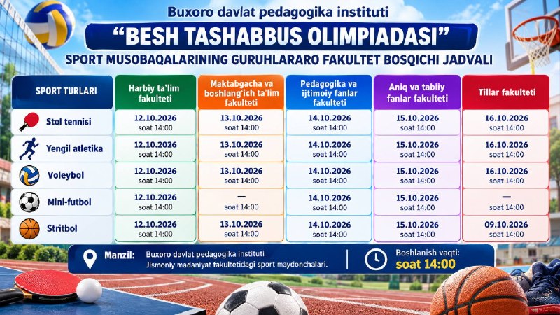 Sport musobaqalari jadvali e’lon qilindi!